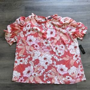 Sara Michelle Bubble Hem Size 3X Ruched Sleeve Floral Print Pullover Blouse NWT